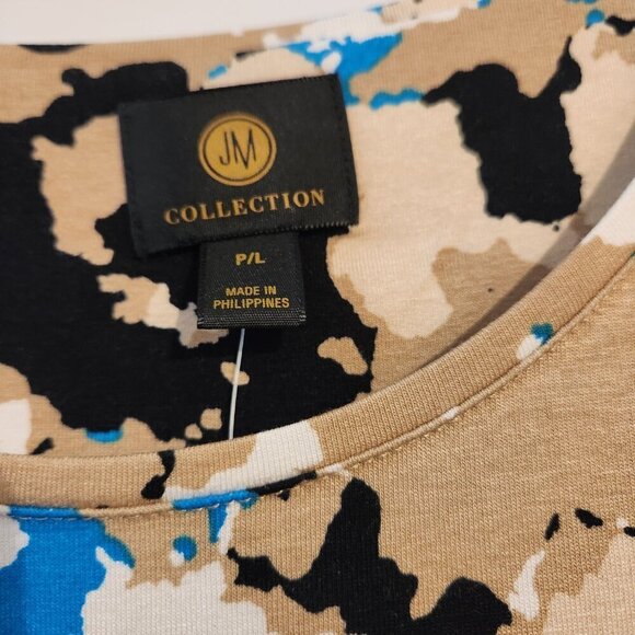 JM Collection Tee PL Aqua Beige Black Scoop Neck Cold Shoulder Top - Picture 3 of 9